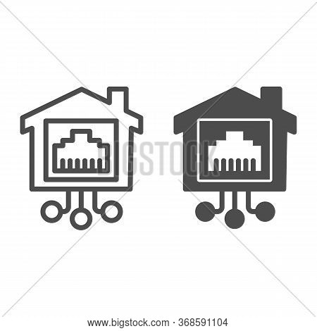 Internet Socket In Smart House Line And Solid Icon, Smart Home Concept, Technology Sign On White Bac