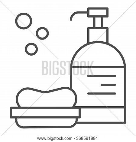 Licquid Gel And Soap Thin Line Icon, Personal Hygiene Concept, Hand Soap And Lotion Sign On White Ba