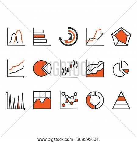 Set Of Chart For Report Icon. Flat Success Graph Symbol Vector Illustrator.