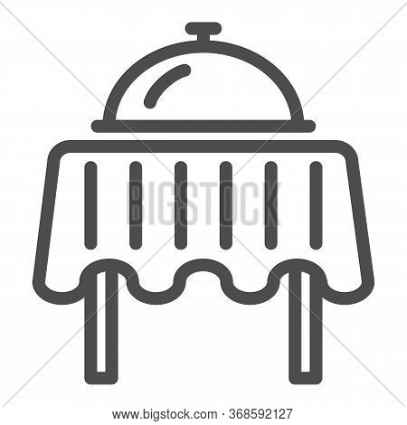 Restaurant Table With Tray Line Icon, Dinner Concept, Breakfast Food Tray Sign On White Background, 