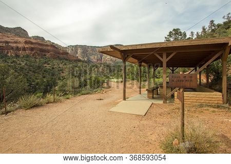 Hiking In The Arizona Desert. Hiking Trail Along The Oak Creek Gorge In The Coconino National Forest