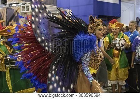 Rio, Brazil - February 22, 2020: Parade Of The Samba School Academicos Do Sossego, At The Marques De