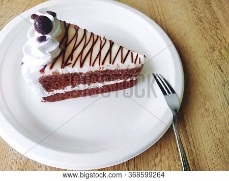 Cake Chocolate On Wood Background Very Tasty