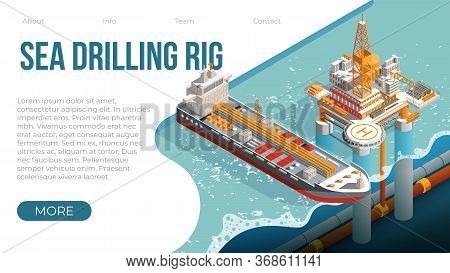 Offshore Oil Rig. Sea Drilling Rig Platform For Gas And Petroleum Fuel Production. Landing Page Temp