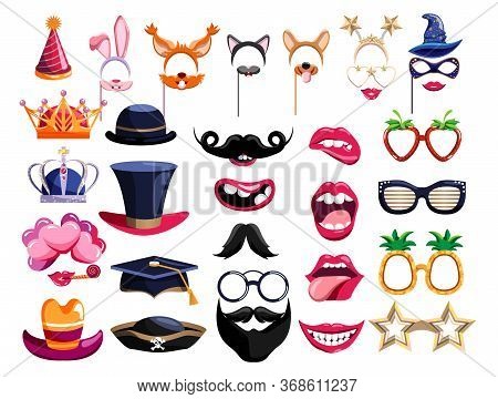 Photo Booth Props. Birthday Photobooth Element Collection. Party Props For Funny Photo Booth Set Wit