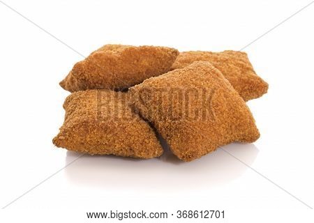 San Jacobo, Fried Cheese And Ham, Typical Spanish Food Isolated On White With Reflection.