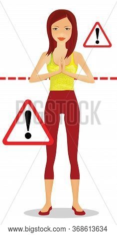 Fitness Exercises And Weight Loss. Girl Is Standing At The Warning Signs. Isolated On A White Backgr
