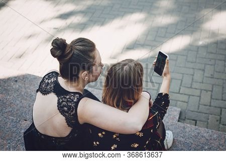 Pride Month, Lgbt Lesbian Couple Love Moments Concept. Two Young Lesbians Girls Hugging And Take Sel