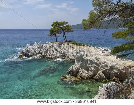 Trees At Amarantos Rocks At Skopelos Island At The Sporades In Greece