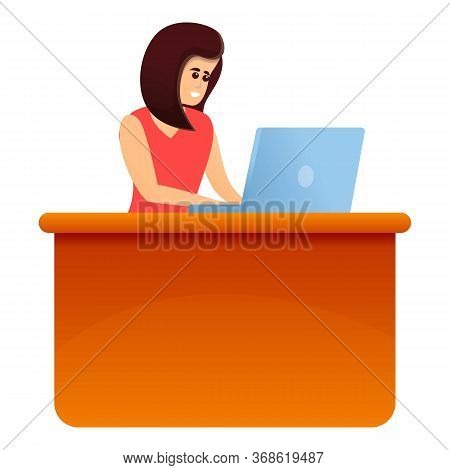 Woman At Office Reception Icon. Cartoon Of Woman At Office Reception Vector Icon For Web Design Isol