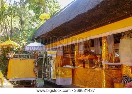 Hindu Offerings Prepared For Ceremonies At Batukaru Temple On Bali Island In Indonesia. Traditional