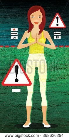 Fitness Exercises And Weight Loss. Girl Is Standing At The Warning Signs