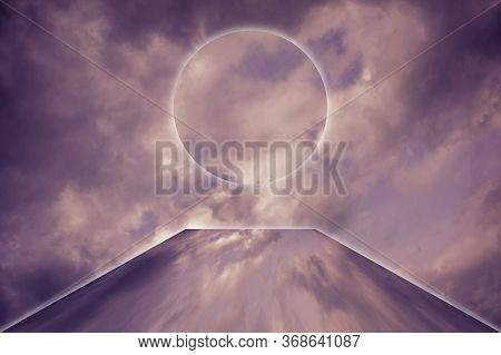 Aesthetic Modern Art Collage With Clouds Sky In Style Of The 80-90s. Real Natural Sky Composition In