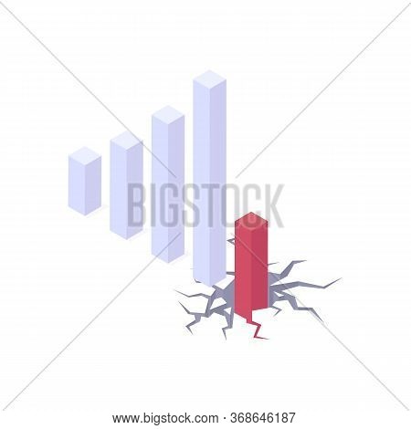 Economic And Financial Crisis Isometric Vector Illustration - Graph With Red Column Falling Into Hol