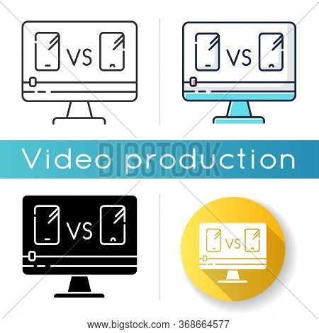Smartphone Comparison Video Icon. Product Review Blog. Mobile Phone Blogger Commentary. Digital Mark