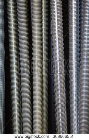 View Of Threaded Steel Galvanized Studs In Beautiful Thread Structure, Construction, Metric Fastener
