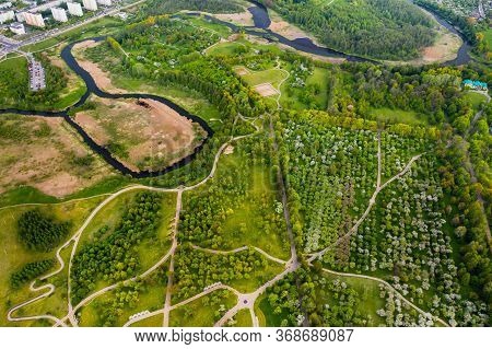 View From The Height Of The Loshitsky Park In Minsk.winding Paths In Loshitsky Park.belarus.apple Or