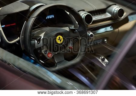 Poznan / Poland - 04.06.2017: Steering Wheel And Interior Ferrari 812 Superfast