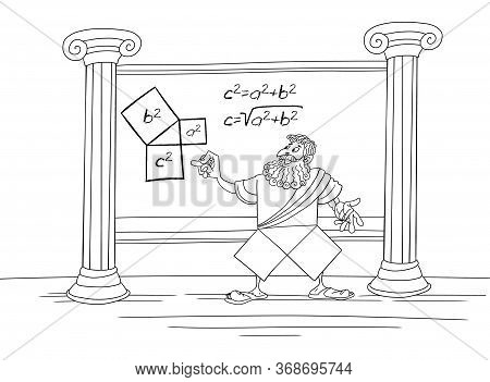 The Mathematician Pythagoras Writes And Proves The Theorem