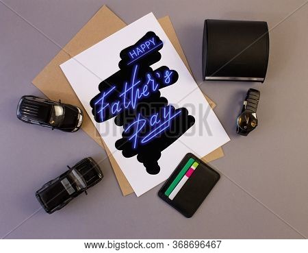 Trend Greeting Card, Online Banner On Father's Day With A Blue Neon Sign