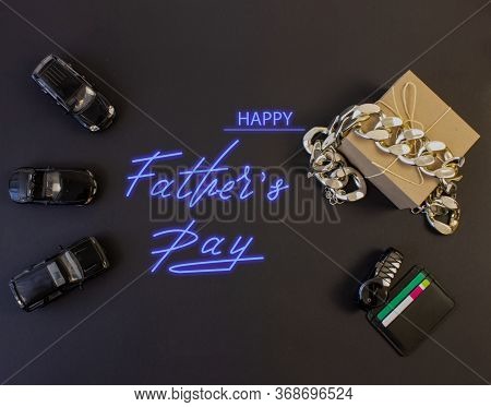 Trend Greeting Card, Online Banner On Father's Day With A Blue Neon Sign