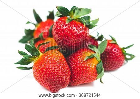 Strawberries On A White Background Isolate. Juicy Red Strawberry