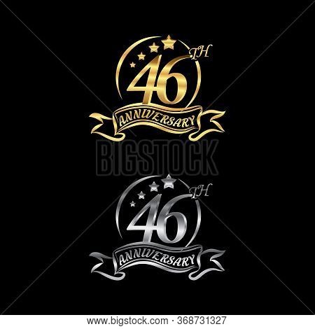 Celebrating The 46th Anniversary Logo,star Shape, With Gold And Silver Rings And Gradation Ribbons I