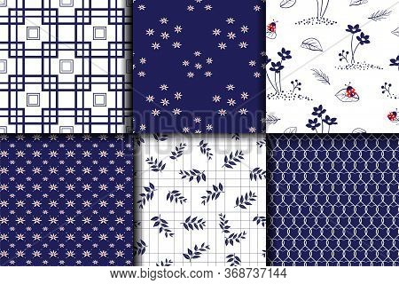 Monotone Blue Set Collection Seamless Pattern For Decorative,fabric,textile,print Or Wallpaper,vecto