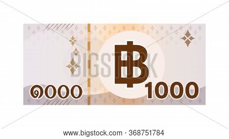 Thai 1000 Baht Banknote Money Isolated On White, Thai Currency One Thousand Thb, Money Thailand Baht