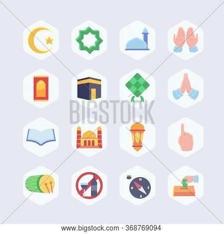 Islamic Icon Set Collection Package Full Color Modern Flat Design Vector Illustration