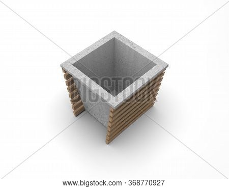 3d Image Of Flower Pot Truncated Cone And Wood Lameles V5