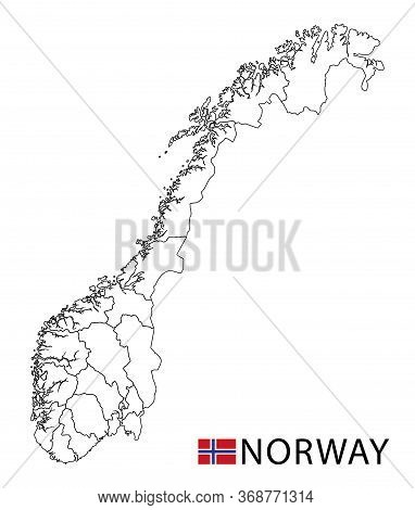 Norway Map, Black And White Detailed Outline Regions Of The Country.