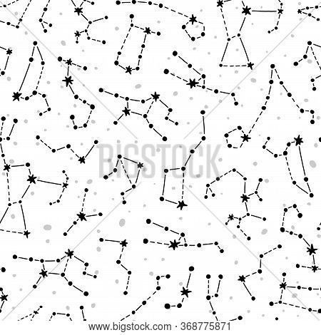 Planet Pattern With Constellations And Stars. Cute Design For Kids Fabric And Wrapping Paper. Conste