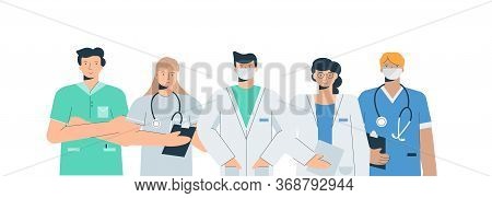 Doctors In Medical Uniforms Set. Fearing Doctors