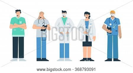 Doctors In Working Uniforms Set. Doctors Fearing