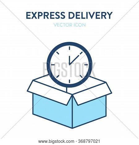 Open Box And Clock Face Icon. Vector Illustration Of An Open Box And Watch Face Inside. It Represent