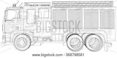 Wire-frame Fire Truck. Fire Engine Vector Illustration Of Car. The Layers Of Visible And Invisible L
