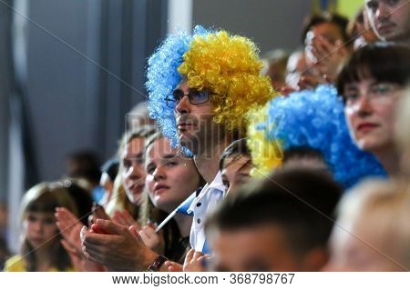 Kyiv, Ukraine - August 7, 2019: Ukrainian Supporters Show Their Support On Tribunes During The 2019 