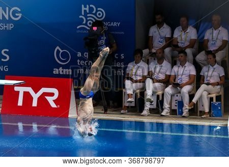 Kyiv, Ukraine - August 7, 2019: Vinko Paradzik Of Sweden Performs During Mens 1m Springboard Final O