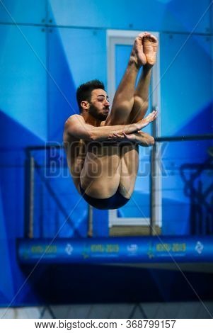 Kyiv, Ukraine - August 9, 2019: Giovanni Tocci Of Italy Performs During Mens 3m Springboard Final Of
