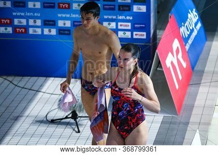 Kyiv, Ukraine - August 6, 2019: Michelle Heimberg And Jonathan Suckow Of Switzerland React On Their 