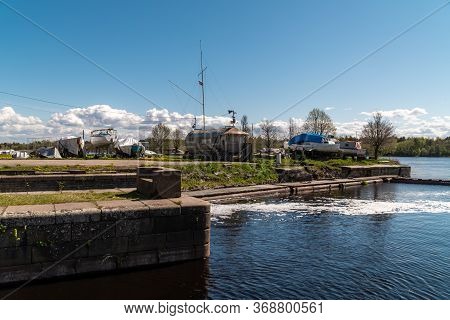 View Of The Peters Locks And The Historic Old Ladoga Canal For The Construction Of Merchant Ships In