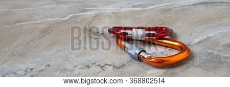 Screw Gate Carabiners On A Marble Top