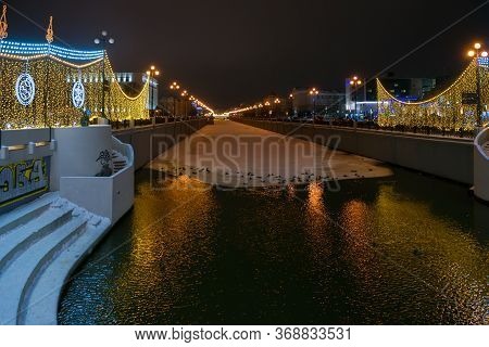 Kazan, Russia - January 3 2020: River Bulak - Channel In The Vakhitovsky District Of Kazan On Winter