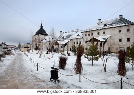 Sviyazhsk, Republic Of Tatarstan, Russia - January 4 2020:  The Virgin Assumption Monastery. The Fra