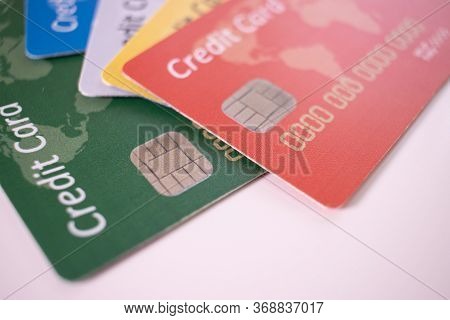 Set Of Color Credit Cards On White