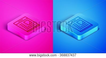 Isometric Line Newspaper Advertisement Displaying Obituaries Icon Isolated On Pink And Blue Backgrou