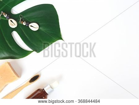 The Concept Of Zero Waste. Bamboo Toothbrush, Solid Shampoo