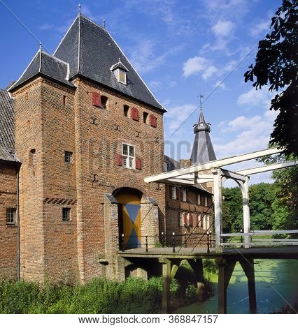 Entrance With Drawbridge Of Doorwerth Castle In Doorwerth, The Netherlands