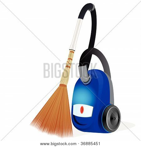 A vacuum cleaner with a broom